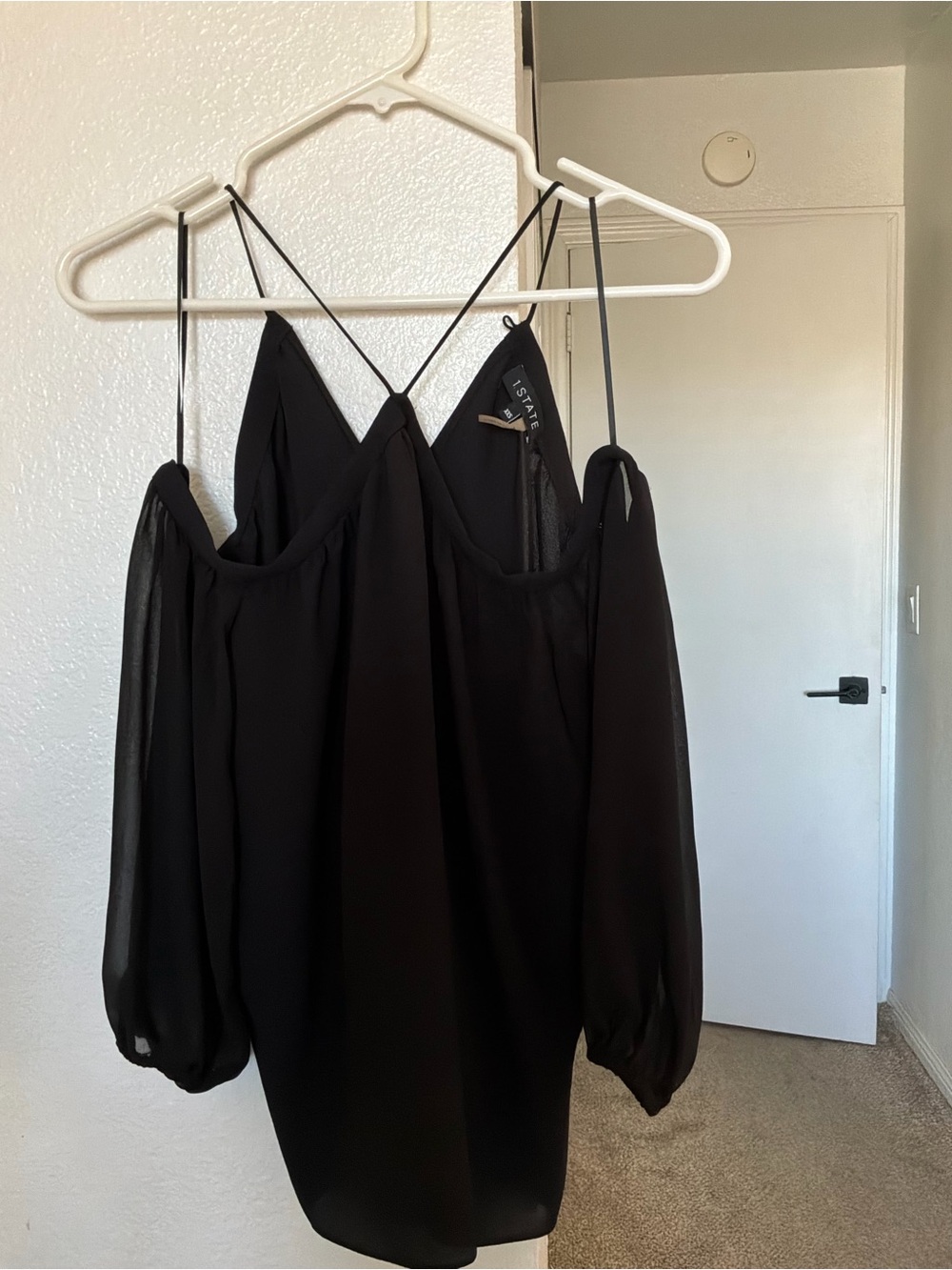 STATE Black Cold Shoulder Sheer Long Sleeve Blouse - Size XXS